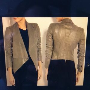 Helmut Lang Leather Moto Jacket, hook closure, taupe / olive Medium